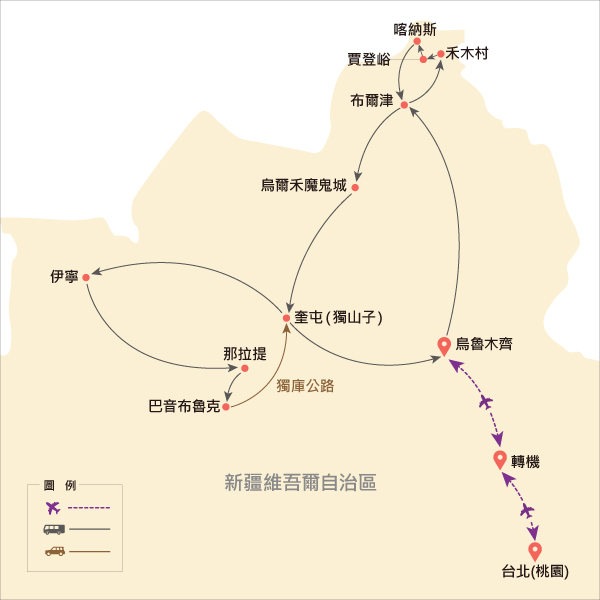 地圖僅提供路線示意參考，並未依照比例繪製，請見諒。-
