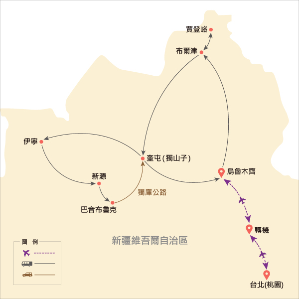 地圖僅提供路線示意參考，並未依照比例繪製，請見諒。-