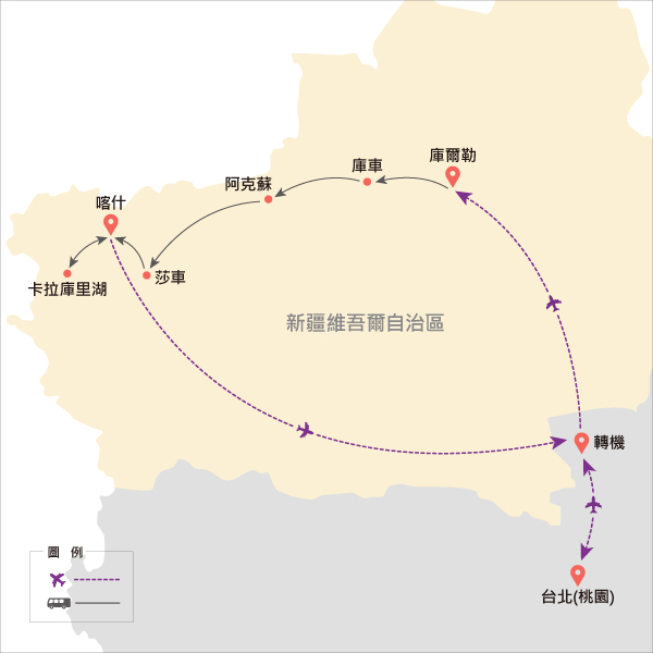 地圖僅提供路線示意參考，並未依照比例繪製，請見諒。-