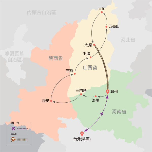 地圖僅提供路線示意參考，並未依照比例繪製，請見諒。-行程簡圖