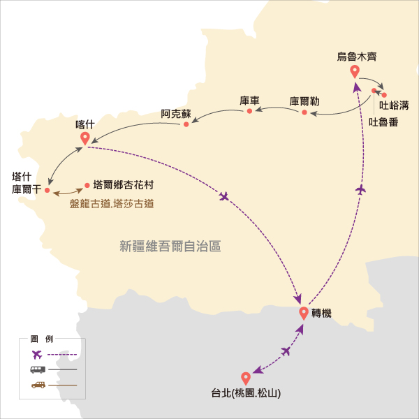 地圖僅提供路線示意參考，並未依照比例繪製，請見諒。-
