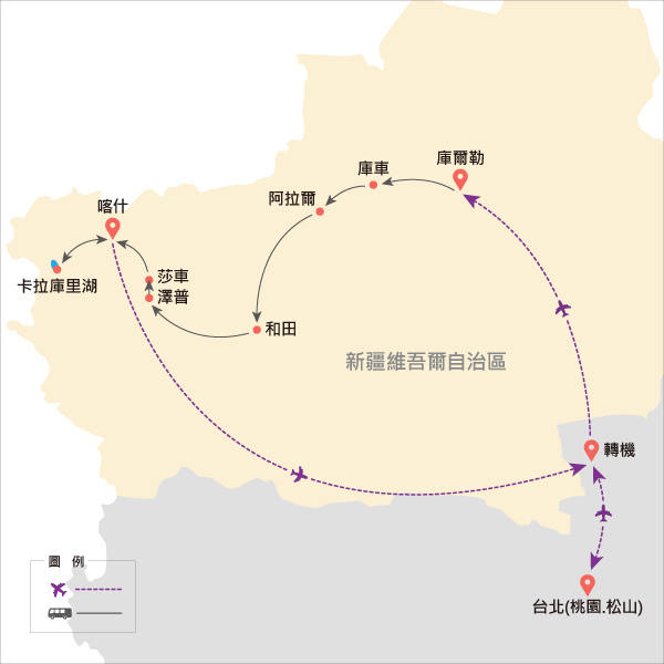 地圖僅提供路線示意參考，並未依照比例繪製，請見諒。-