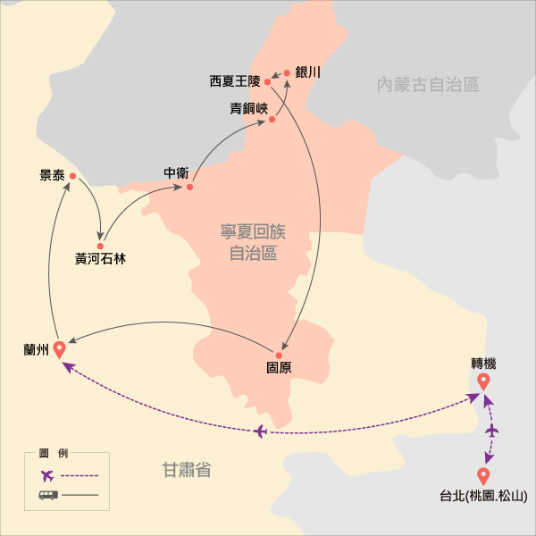 地圖僅提供路線示意參考，並未依照比例繪製，請見諒。-